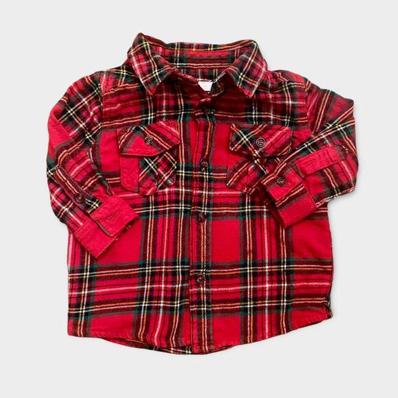 George Baby Toddler Red Plaid Long-Sleeve Button-Up Shirt 12-18mos - Picture 1 of 3